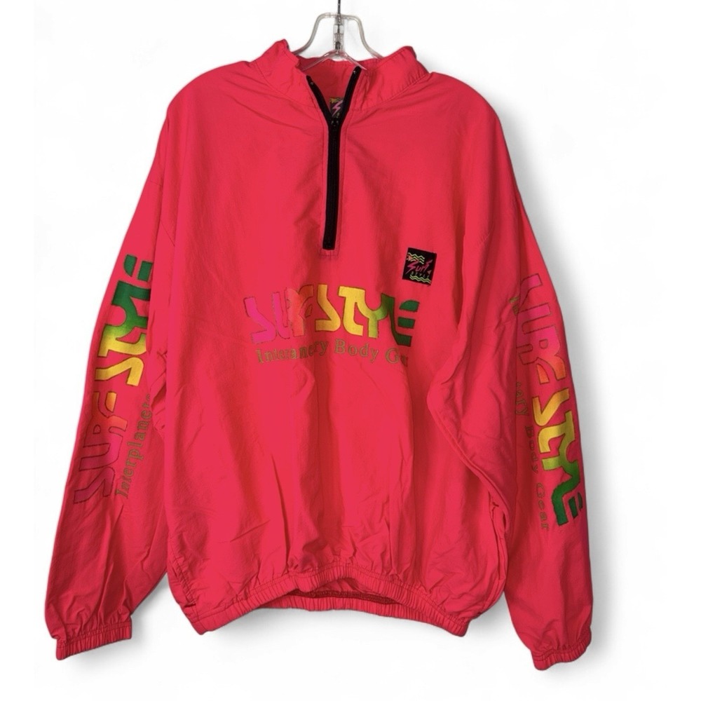 VTG Surf Style Windbreaker Jacket Neon Pink One Size Fits All 90s Pullover OS